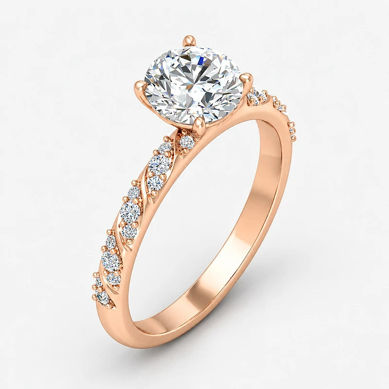 IGI Certified Lab Grown Petal Silhouette Round Diamond Engagement Ring in Gold & Platinum - 1-5ct