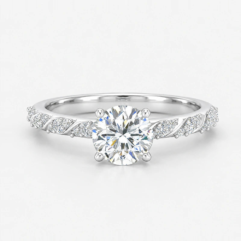 IGI Certified Lab Grown Petal Silhouette Round Diamond Engagement Ring in Gold & Platinum - 1-5ct