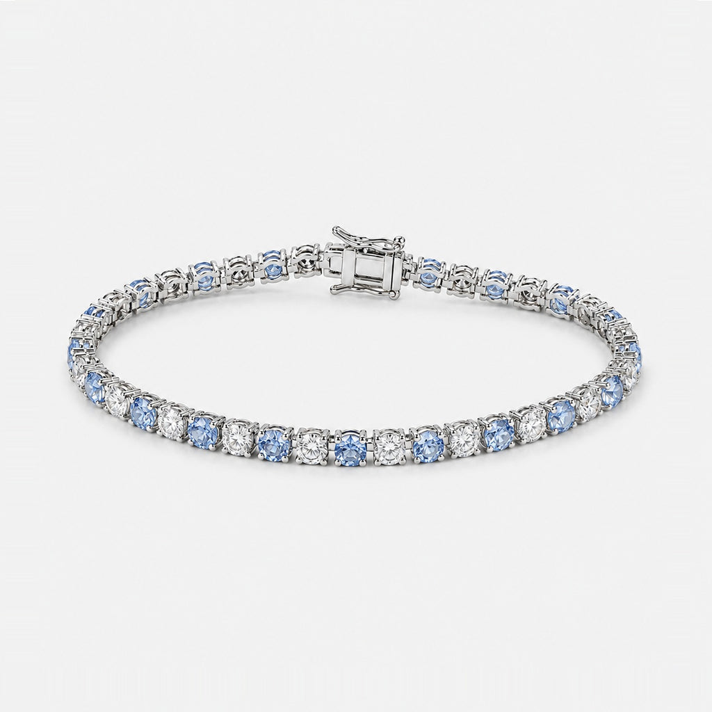 4.00ct Round Blue Sapphire & Diamond Tennis Bracelet - 9k White Gold