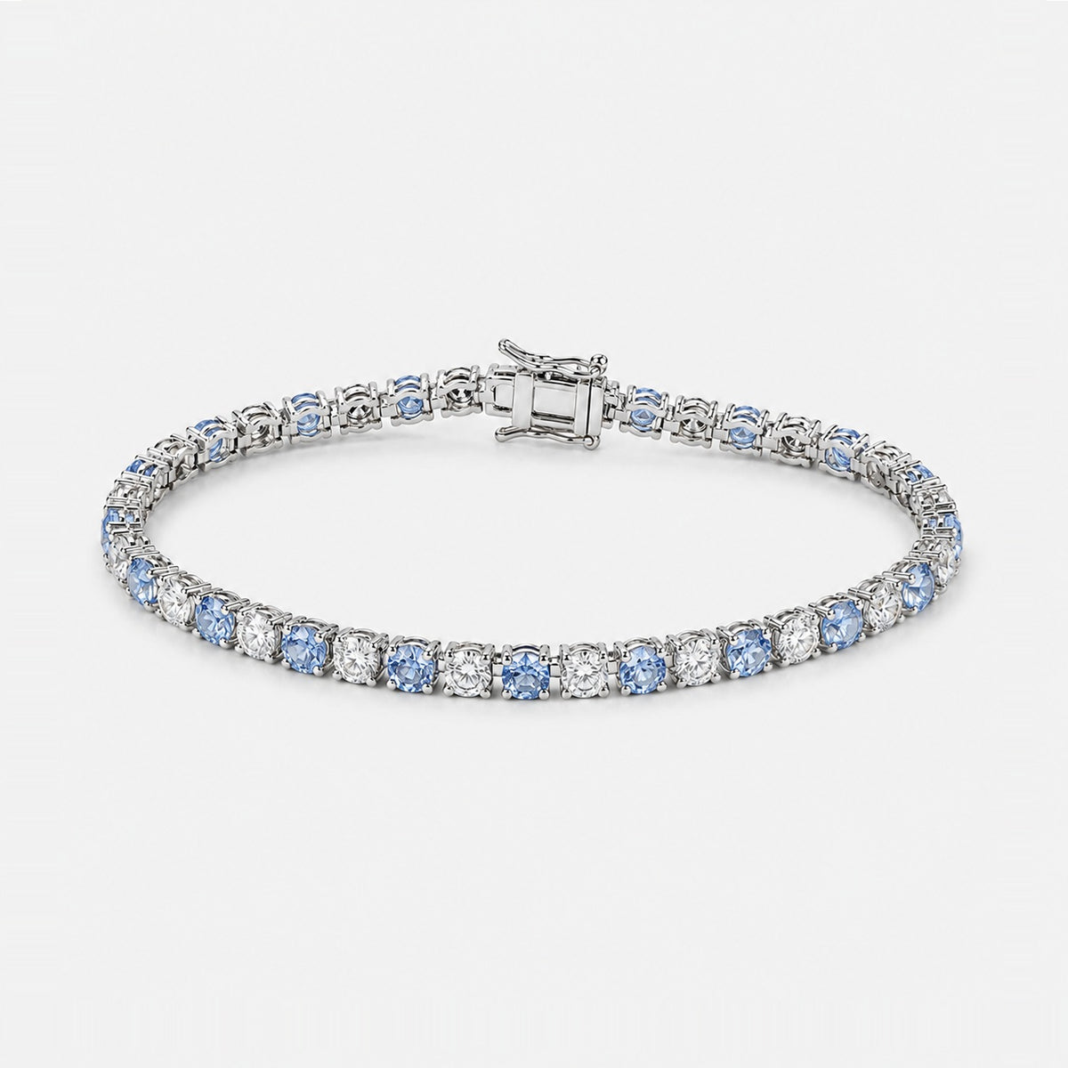 4.00ct Round Blue Sapphire & Diamond Tennis Bracelet - 9k White Gold