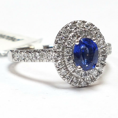1.50Ct Blue Sapphire & Round Diamond Double Halo Ring In Gold & Platinum