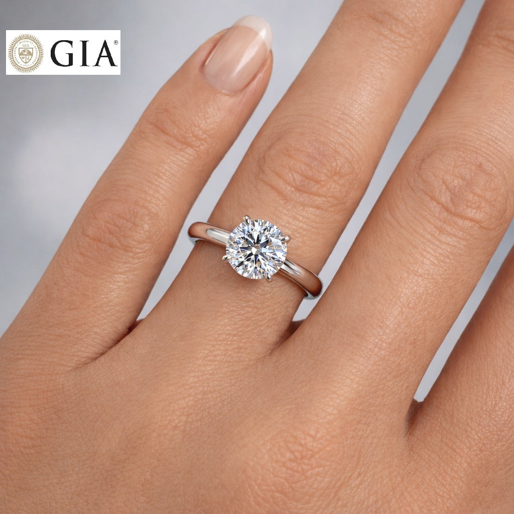 GIA Certified 1.10CT G/VS2 Round Diamond Hidden Halo Engagement Ring