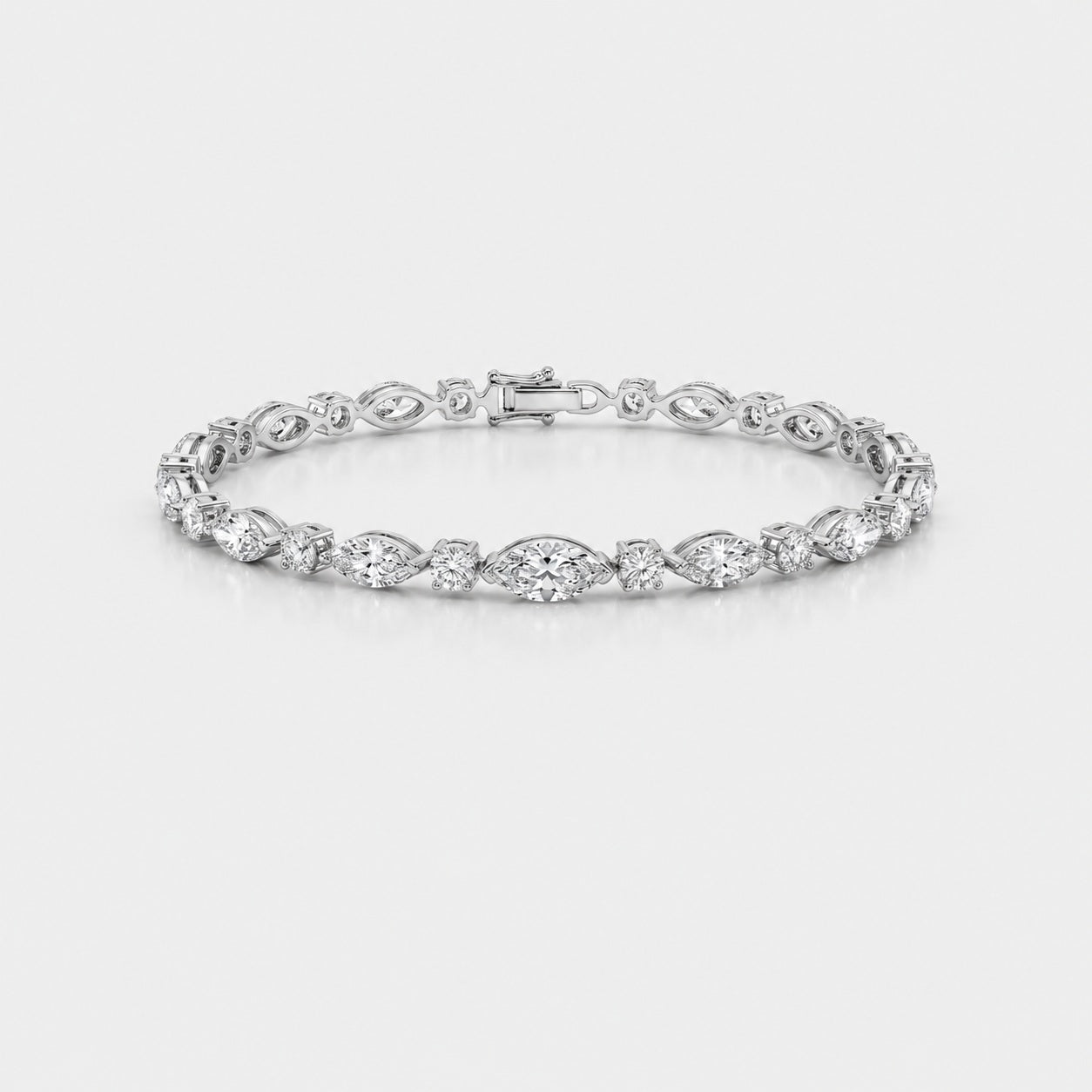 5.00 Carat Marquise and Round Diamond Claw Setting Tennis Bracelet 9k Gold