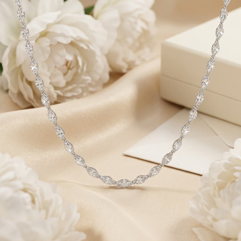 15.00ct Marquise Lab Diamond Tennis Necklace In Gold - D/VS