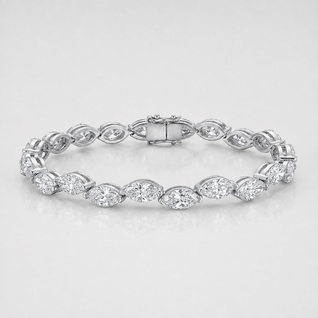 10.00ct Marquise Diamond Tennis Bracelet - 9k White Gold