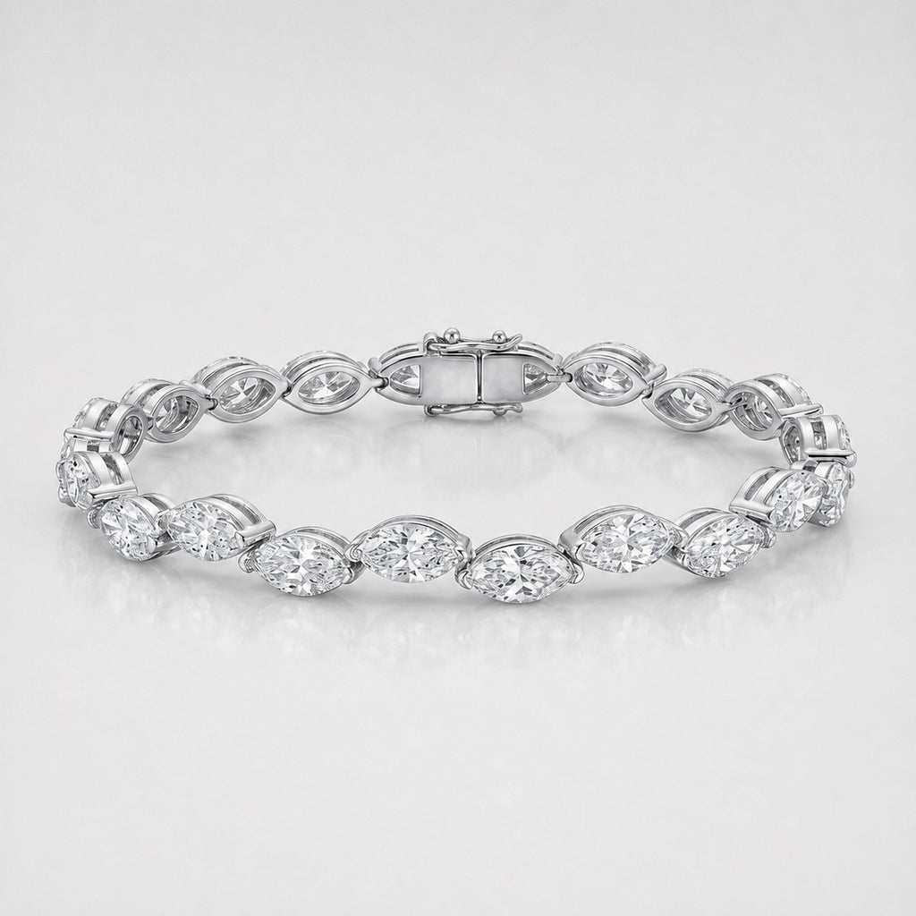 Twisted Marquise Diamond 10.00 Carat Claw Set Tennis Bracelet 9k Gold
