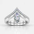 IGI Certified Lab Grown Curved Marquise Diamond Halo Bridal Set Ring with Matching Band in Gold & Platinum - 1-5ct