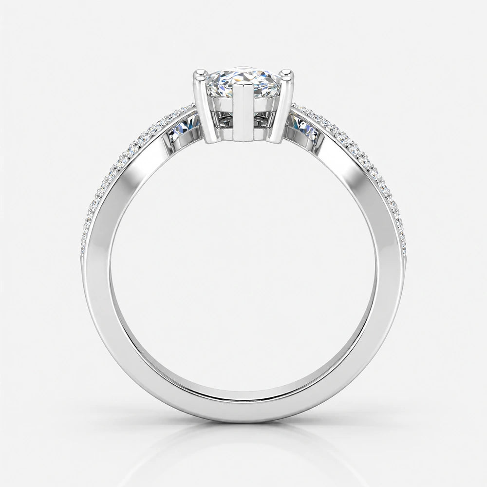 IGI Certified Lab Grown Curved Marquise Diamond Halo Bridal Set Ring with Matching Band in Gold & Platinum - 1-5ct