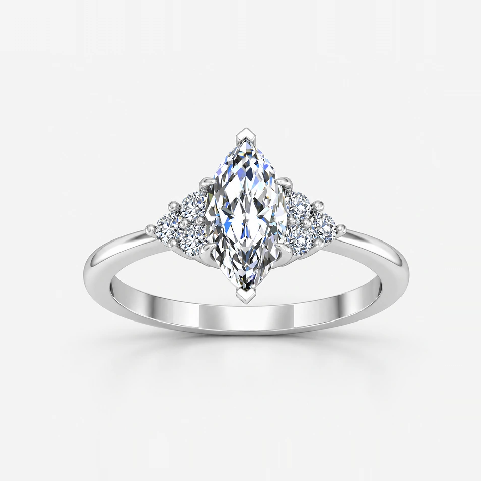 IGI Certified Multi-Stone Marquise and Round Diamond Engagement Ring in Platinum & Gold