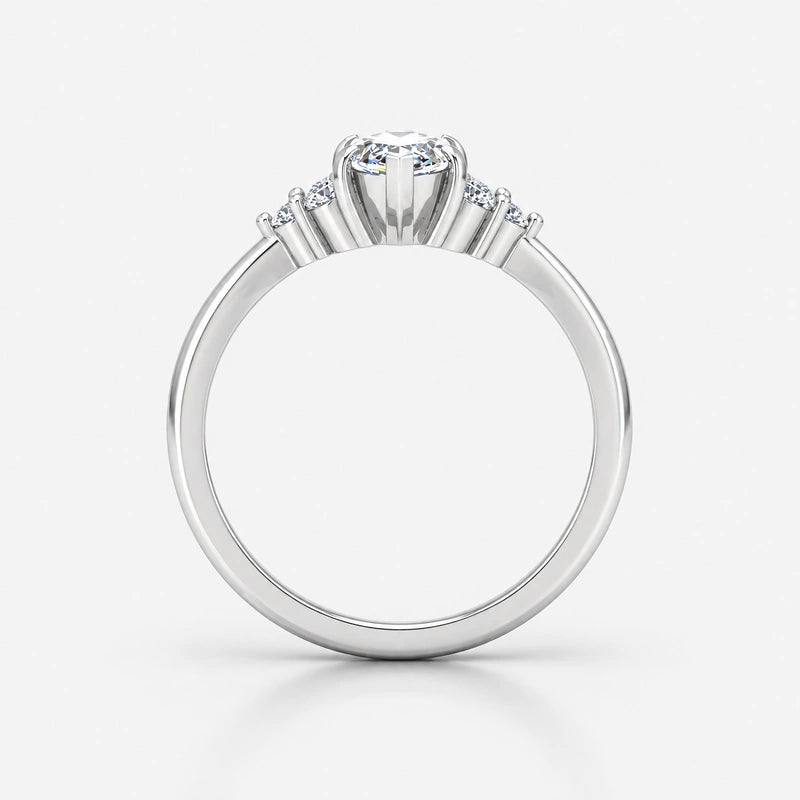 IGI Certified Multi-Stone Marquise and Round Diamond Engagement Ring in Platinum & Gold