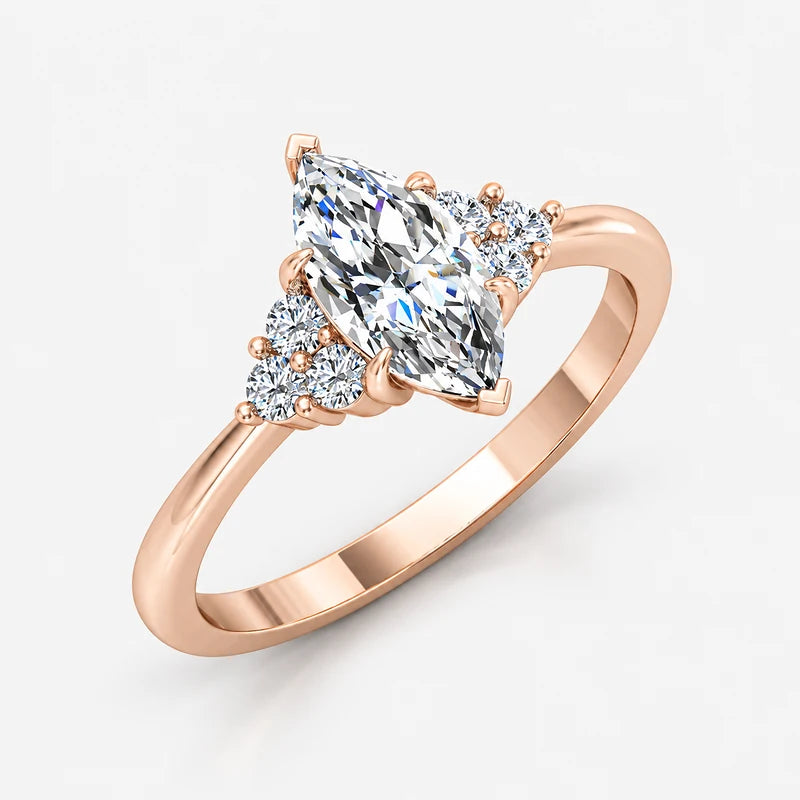 IGI Certified Multi-Stone Marquise and Round Diamond Engagement Ring in Platinum & Gold