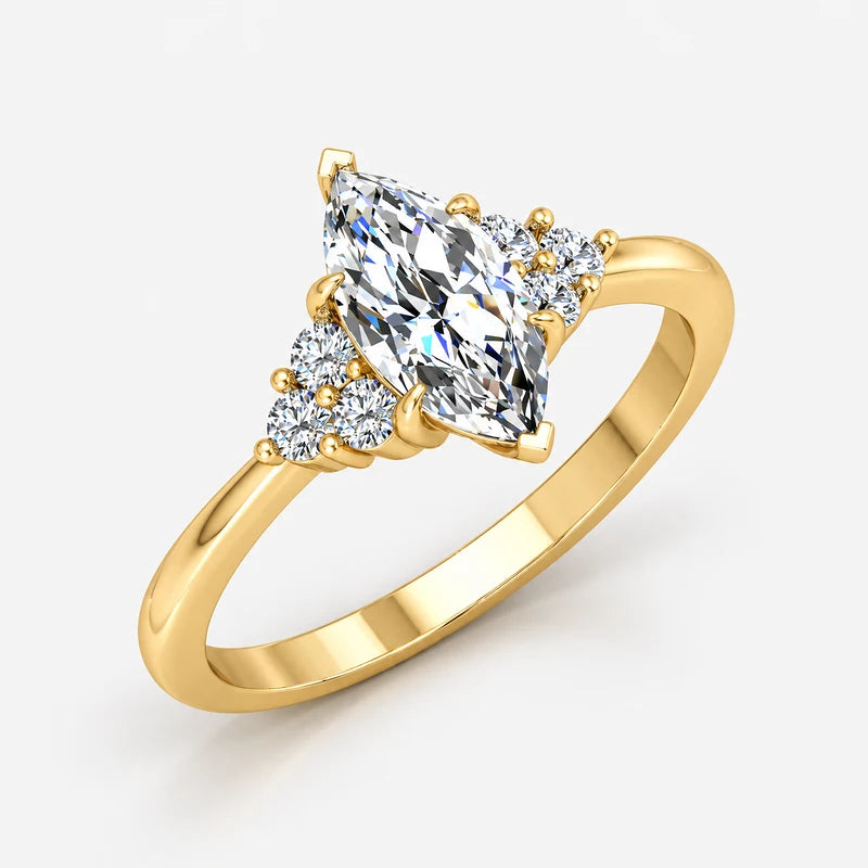 IGI Certified Multi-Stone Marquise and Round Diamond Engagement Ring in Platinum & Gold