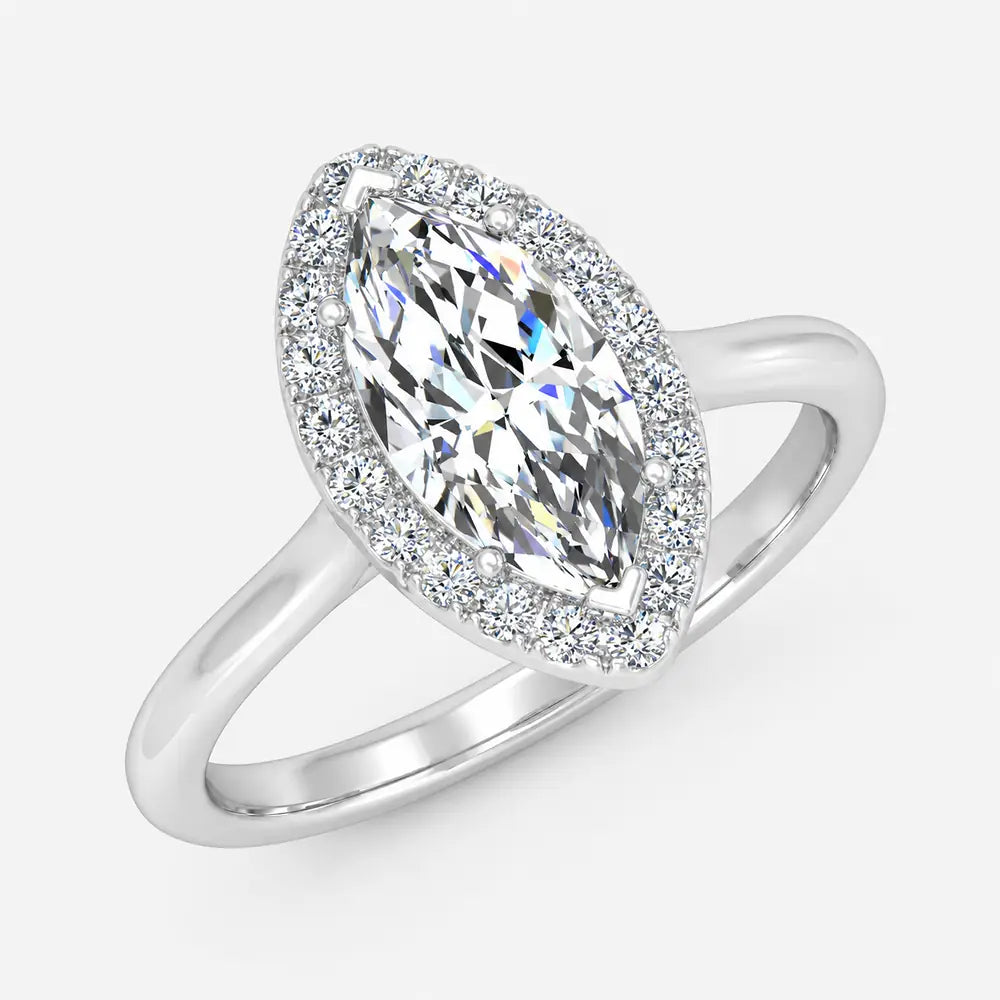 IGI Certified Lab Grown Marquise Diamond Halo Engagement Ring in Gold & Platinum - 1-5ct