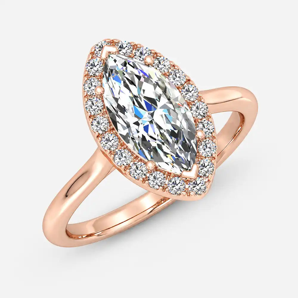 IGI Certified Lab Grown Marquise Diamond Halo Engagement Ring in Gold & Platinum - 1-5ct