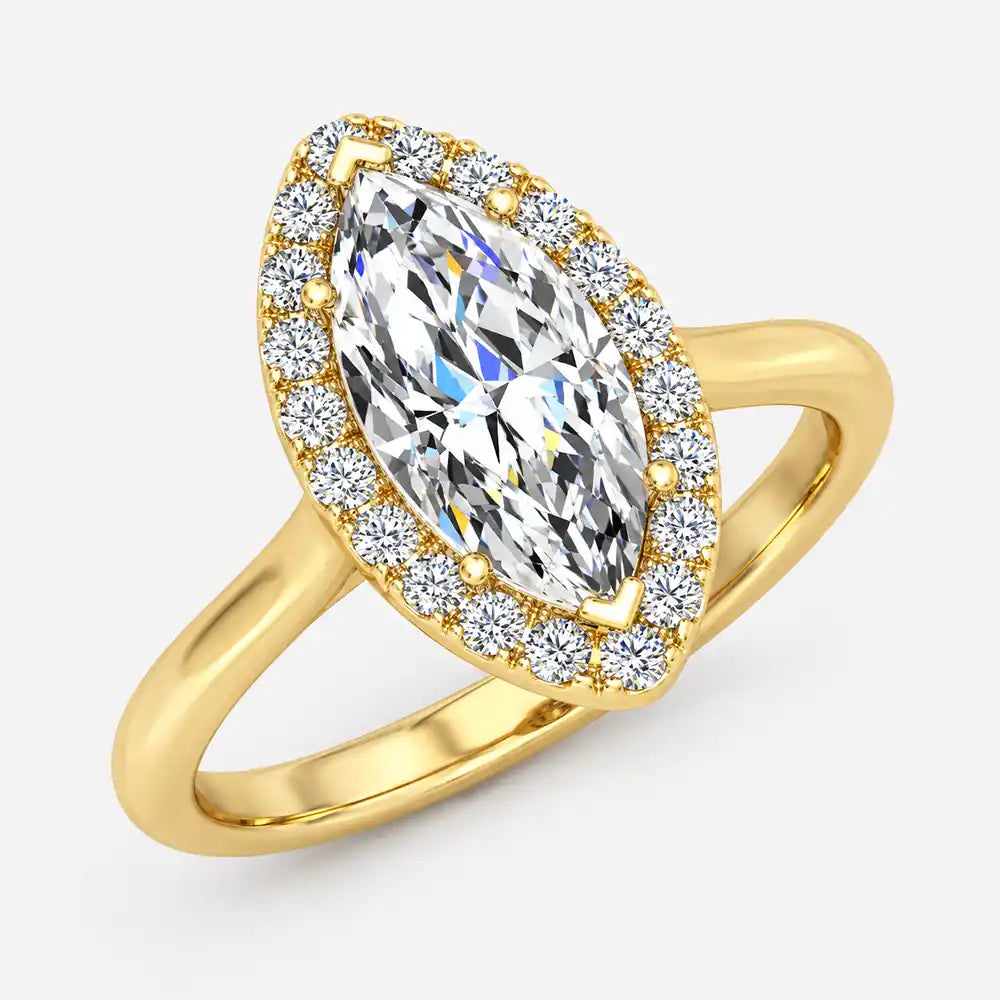 IGI Certified Lab Grown Marquise Diamond Halo Engagement Ring in Gold & Platinum - 1-5ct
