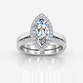 IGI Certified Lab Grown Marquise Diamond Halo Engagement Ring with Matching Band in Gold & Platinum - 1-5ct