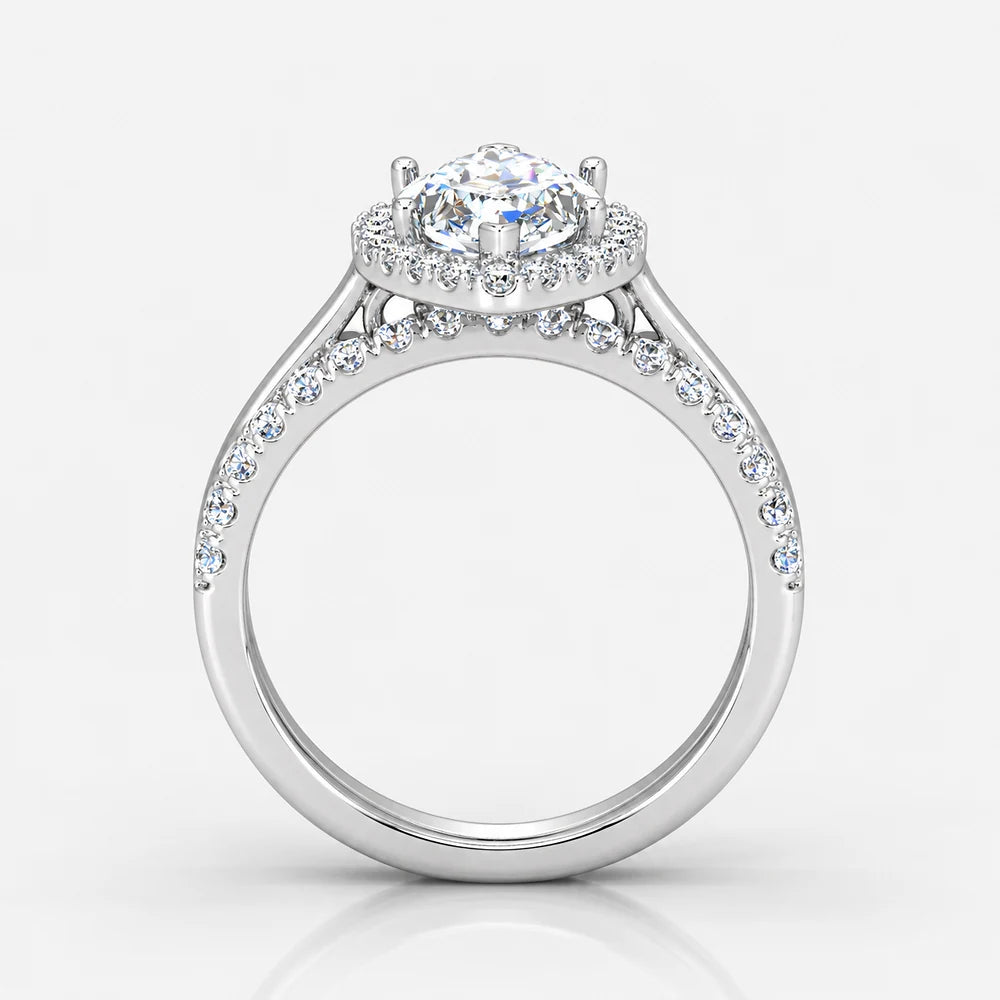 IGI Certified Lab Grown Marquise Diamond Halo Engagement Ring with Matching Band in Gold & Platinum - 1-5ct