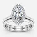 IGI Certified Lab Grown Marquise Diamond Halo Bridal Engagement Ring with Matching Plain Band in Gold & Platinum - 1-5ct