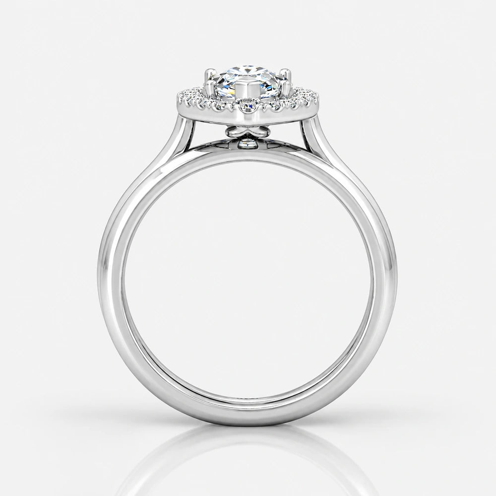 IGI Certified Lab Grown Marquise Diamond Halo Bridal Engagement Ring with Matching Plain Band in Gold & Platinum - 1-5ct