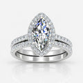IGI Certified Lab Grown Marquise Diamond Halo Bridal Set Ring with Matching Band in Gold & Platinum - 1-5ct