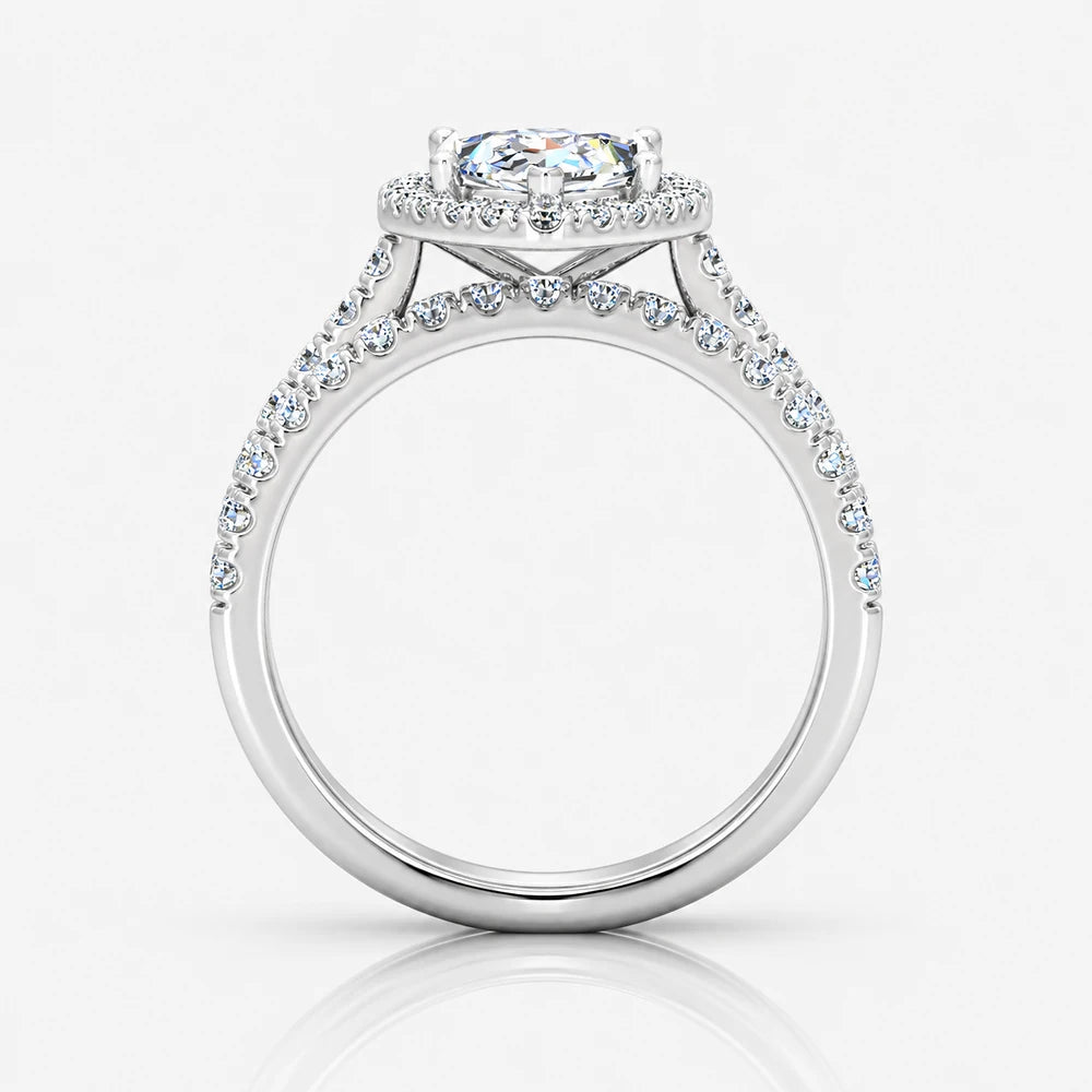 IGI Certified Lab Grown Marquise Diamond Halo Bridal Set Ring with Matching Band in Gold & Platinum - 1-5ct