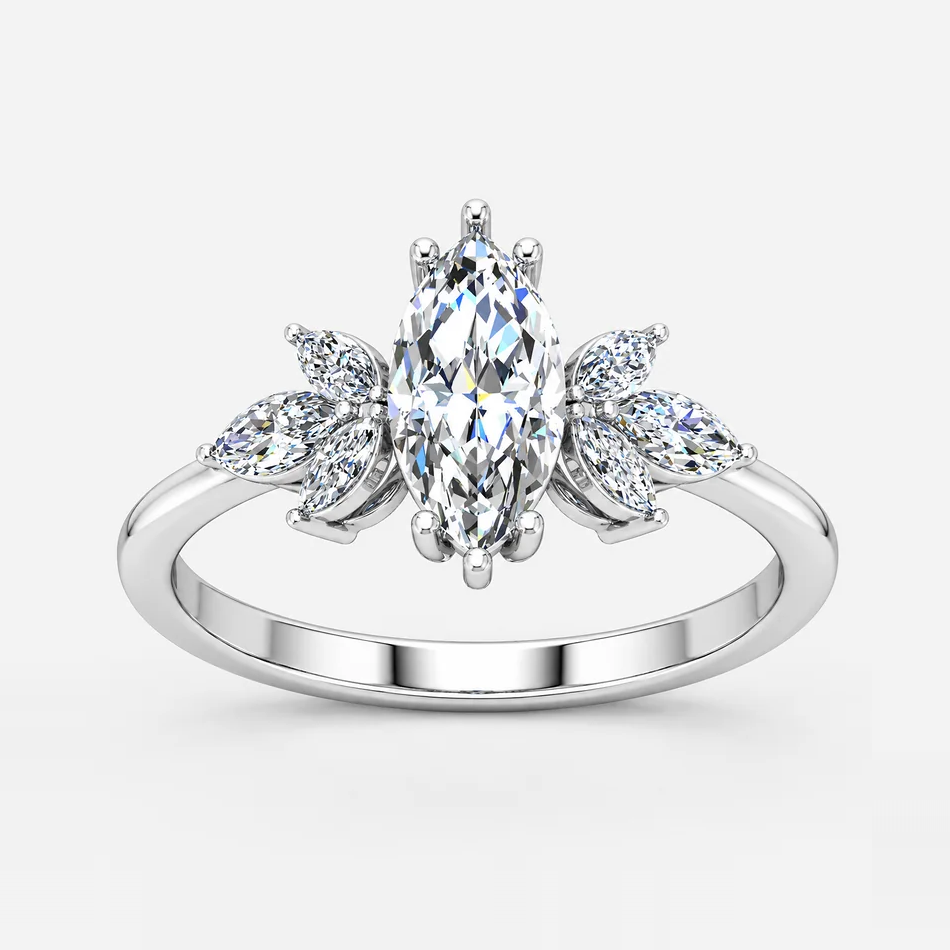 IGI Certified Multi-Stone Marquise Cut Diamond Engagement Ring in Platinum & Gold