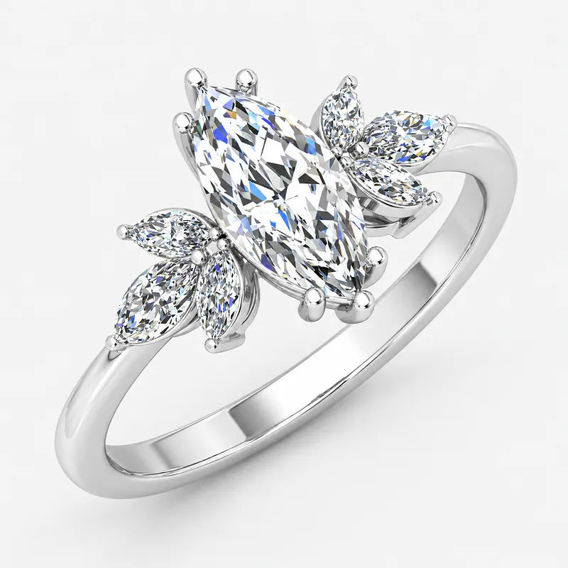 IGI Certified Multi-Stone Marquise Cut Diamond Engagement Ring in Platinum & Gold