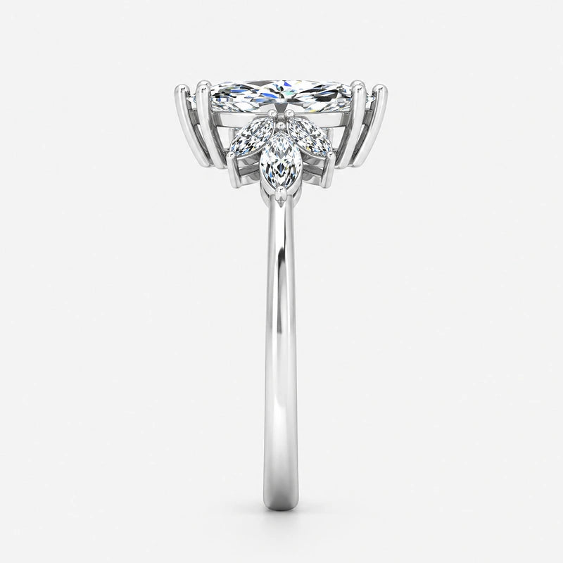 IGI Certified Multi-Stone Marquise Cut Diamond Engagement Ring in Platinum & Gold