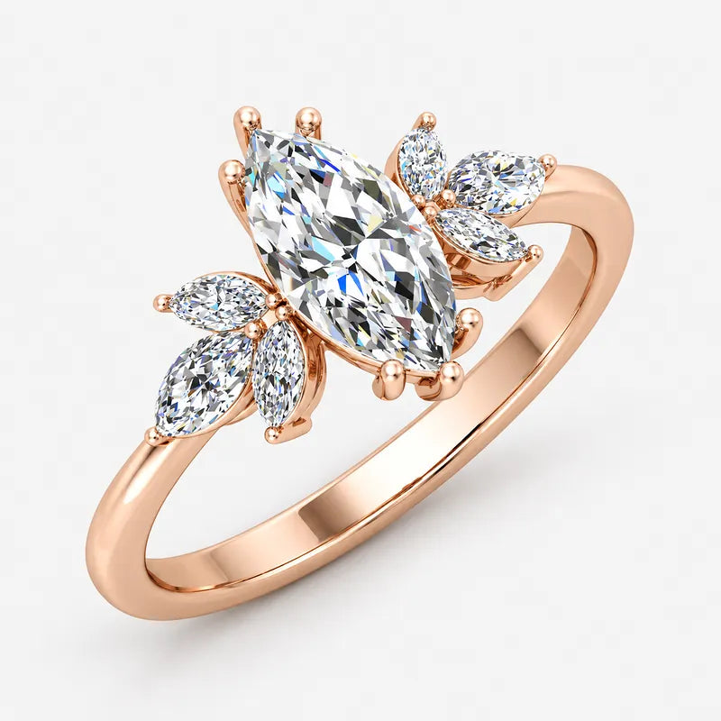IGI Certified Multi-Stone Marquise Cut Diamond Engagement Ring in Platinum & Gold