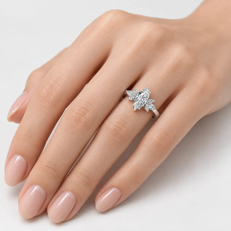 IGI Certified Multi-Stone Marquise Cut Diamond Engagement Ring in Platinum & Gold