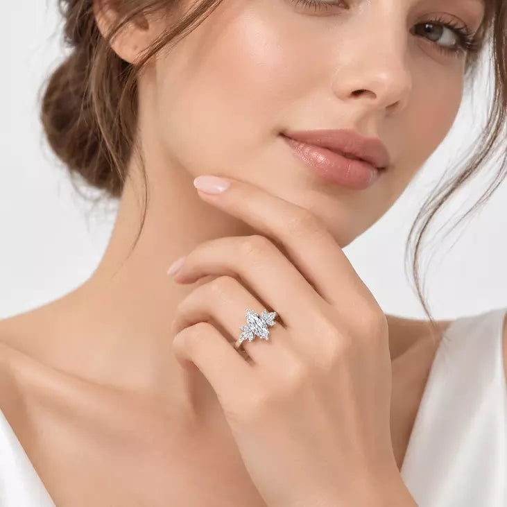 IGI Certified Multi-Stone Marquise Cut Diamond Engagement Ring in Platinum & Gold