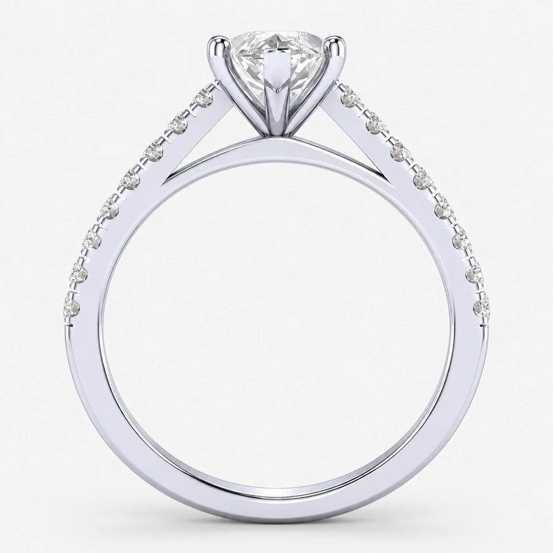 IGI Certified Marquise Cut & Round Side Diamond Pavé Engagement Ring in Platinum & Gold
