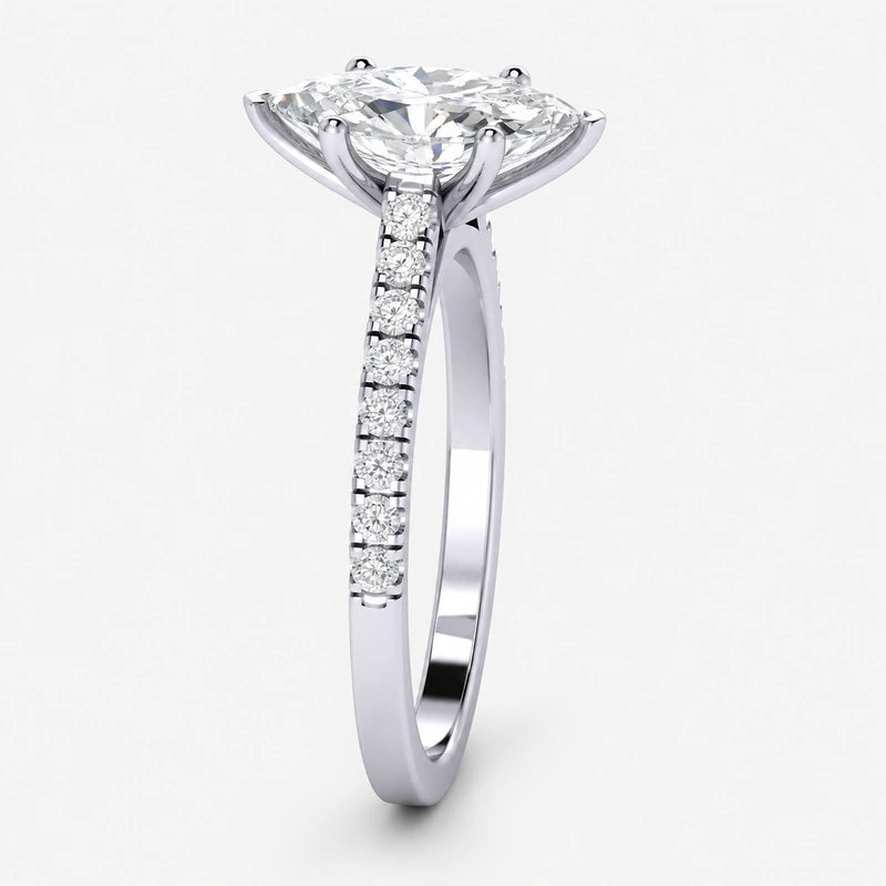 IGI Certified Marquise Cut & Round Side Diamond Pavé Engagement Ring in Platinum & Gold