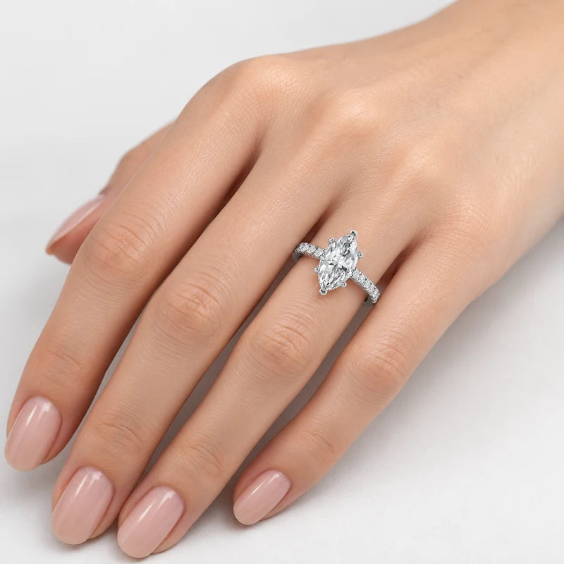 IGI Certified Marquise Cut & Round Side Diamond Pavé Engagement Ring in Platinum & Gold