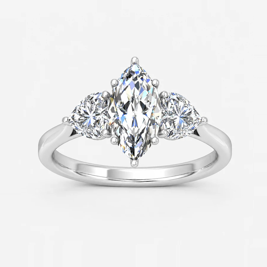 IGI Certified Three Stone Marquise and Heart Shape Diamond Trilogy Ring in Platinum & Gold
