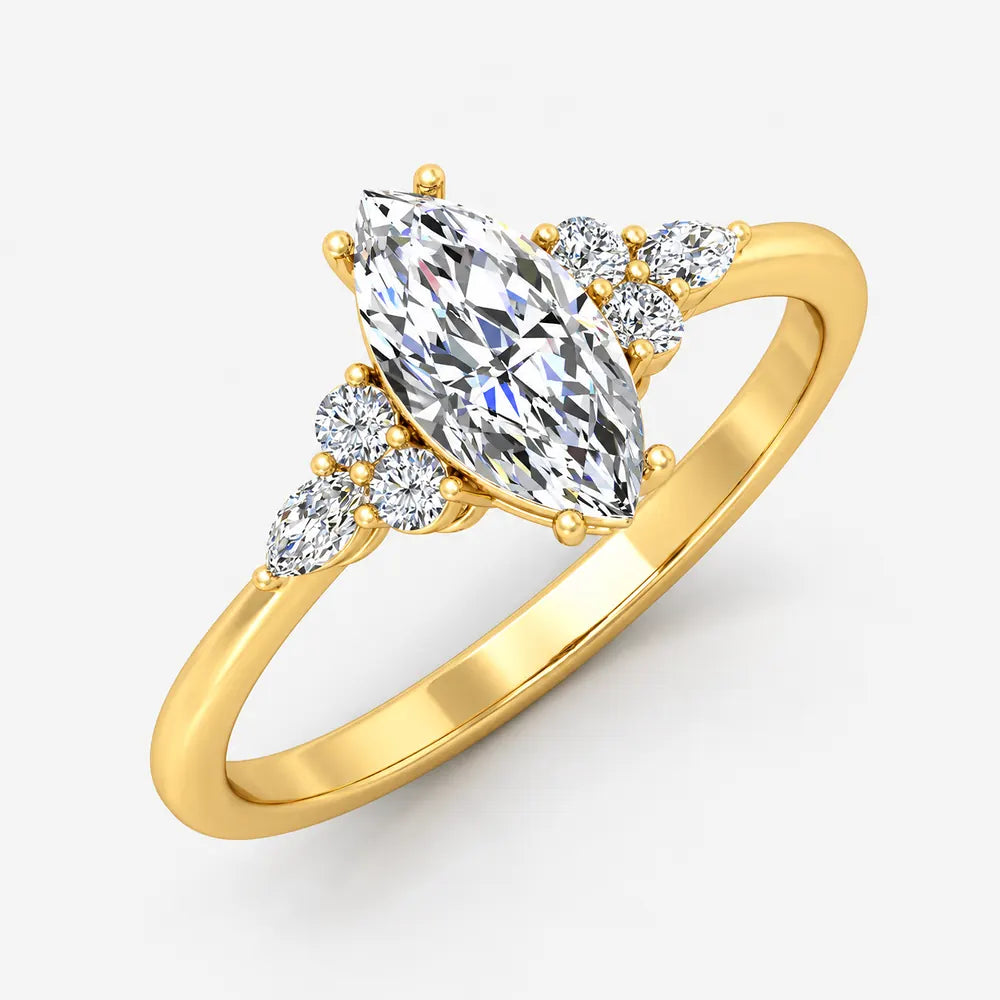 IGI Certified Lab Grown Marquise Cut Diamond Side Stone Engagement Ring in Platinum & Gold - 1-5ct