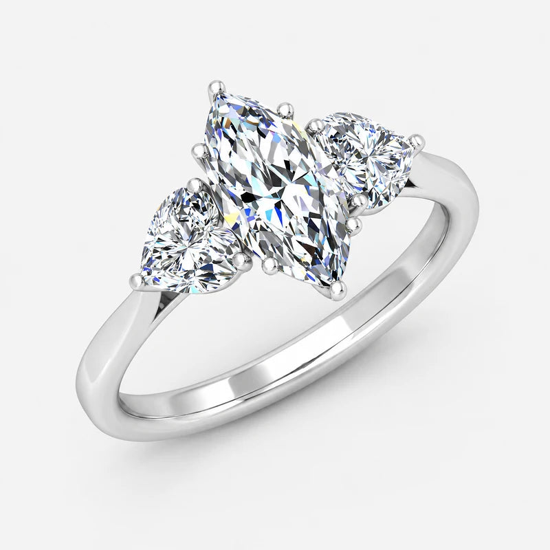 IGI Certified Three Stone Marquise and Heart Shape Diamond Trilogy Ring in Platinum & Gold