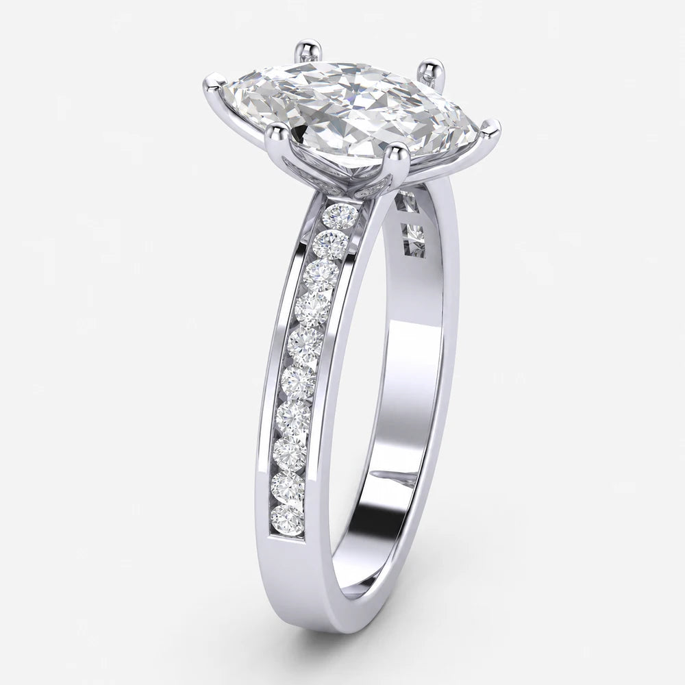IGI Certified Marquise Cut & Round Side Diamond Channel Engagement Ring in Platinum & Gold - 1–5ct
