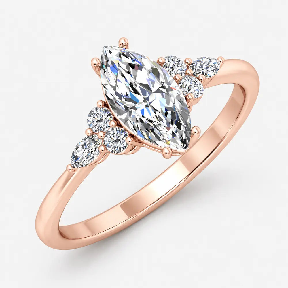 IGI Certified Lab Grown Marquise Cut Diamond Side Stone Engagement Ring in Platinum & Gold - 1-5ct