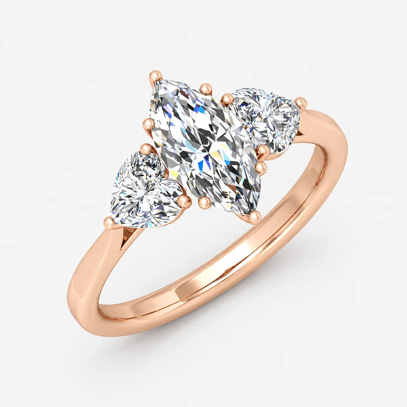 IGI Certified Three Stone Marquise and Heart Shape Diamond Trilogy Ring in Platinum & Gold