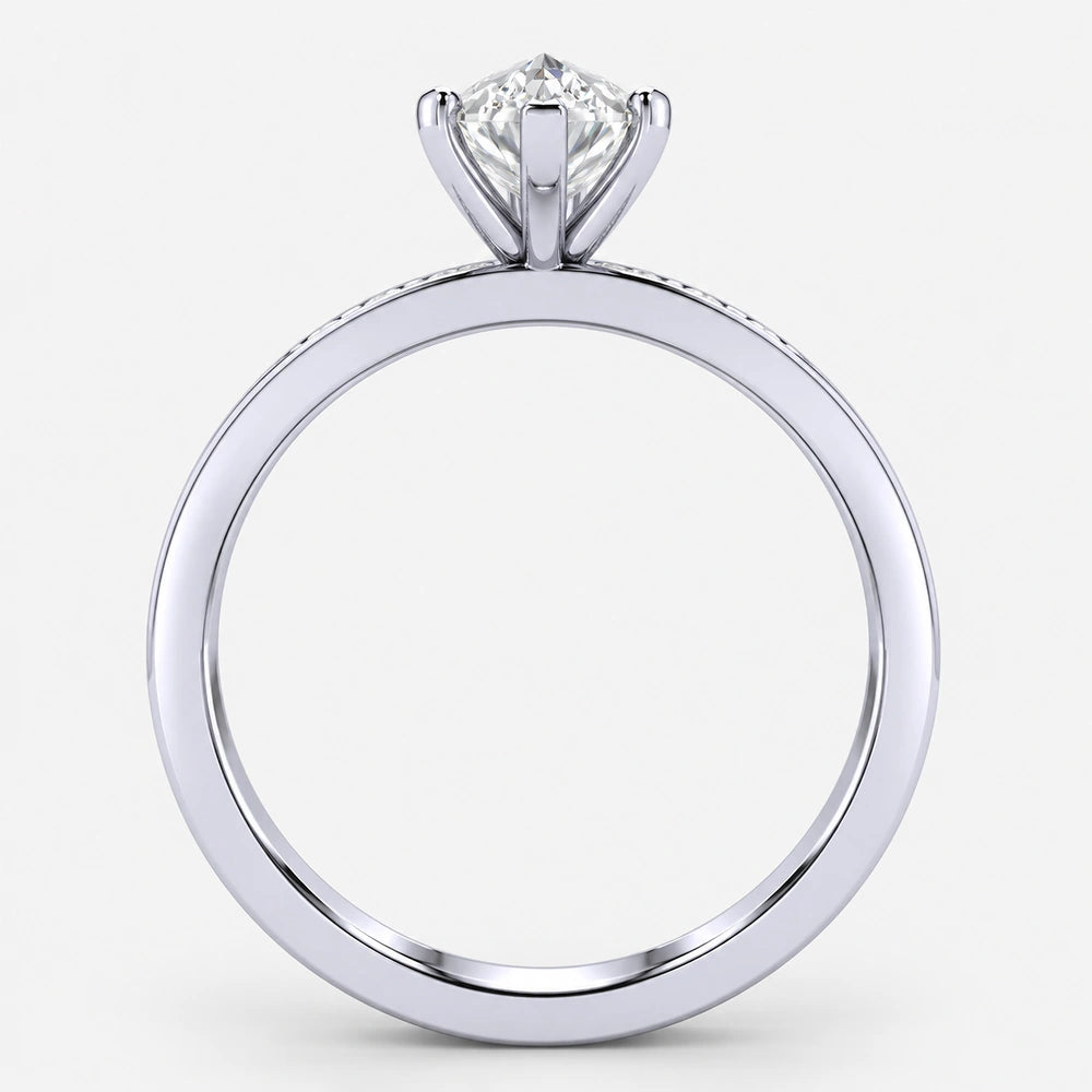 IGI Certified Marquise Cut & Round Side Diamond Channel Engagement Ring in Platinum & Gold - 1–5ct