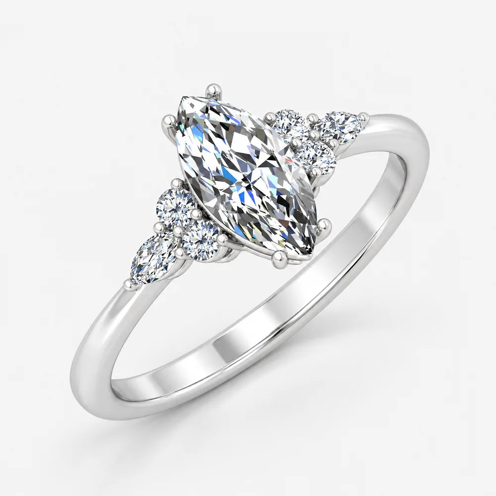 IGI Certified Lab Grown Marquise Cut Diamond Side Stone Engagement Ring in Platinum & Gold - 1-5ct