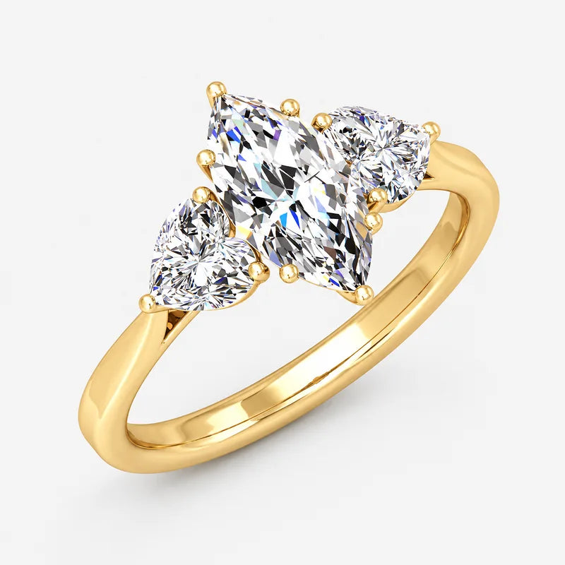 IGI Certified Three Stone Marquise and Heart Shape Diamond Trilogy Ring in Platinum & Gold