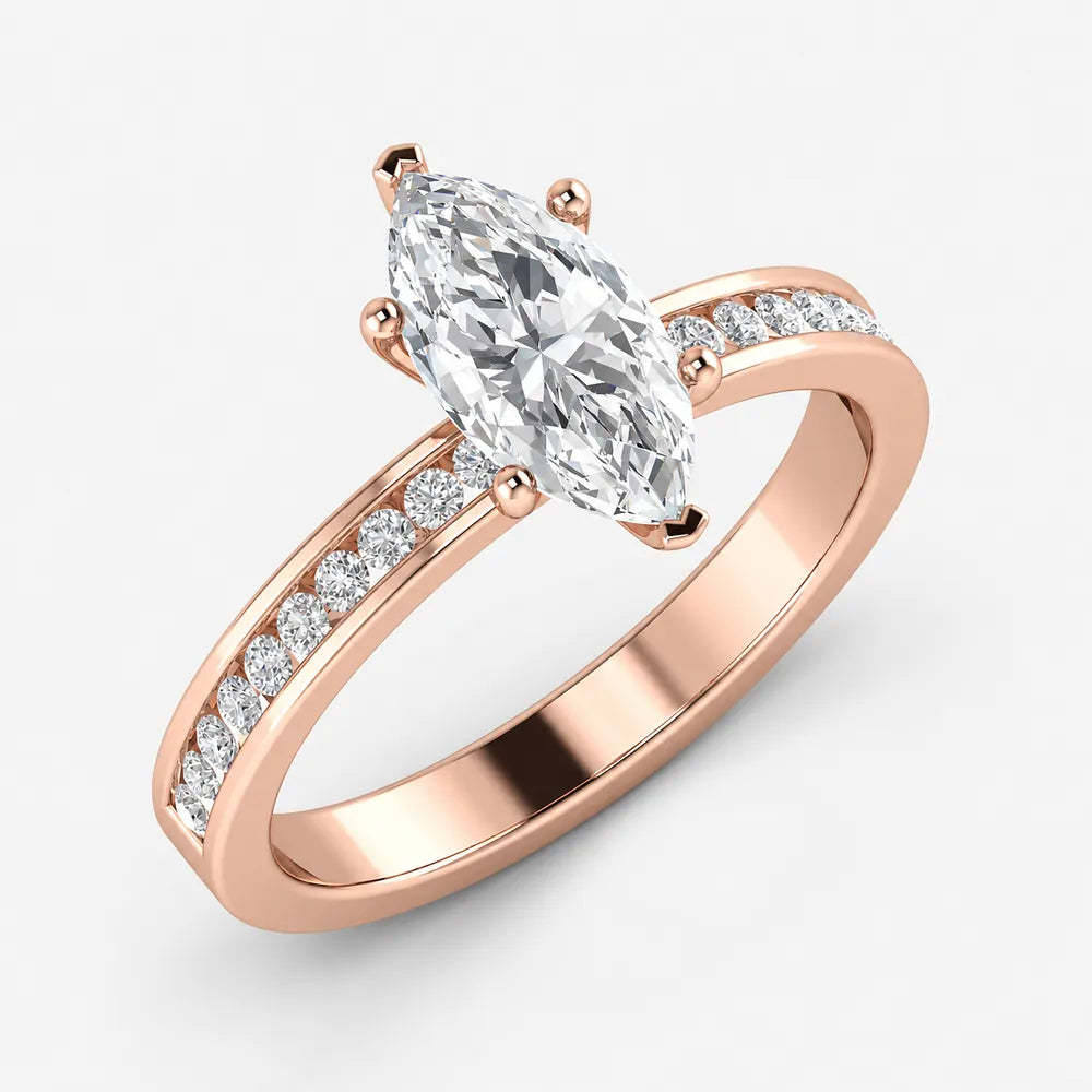 IGI Certified Marquise Cut & Round Side Diamond Channel Engagement Ring in Platinum & Gold - 1–5ct
