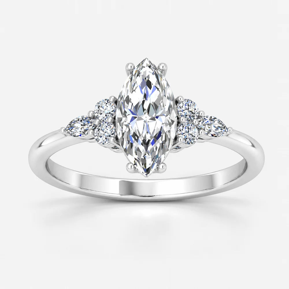 IGI Certified Lab Grown Marquise Cut Diamond Side Stone Engagement Ring in Platinum & Gold - 1-5ct