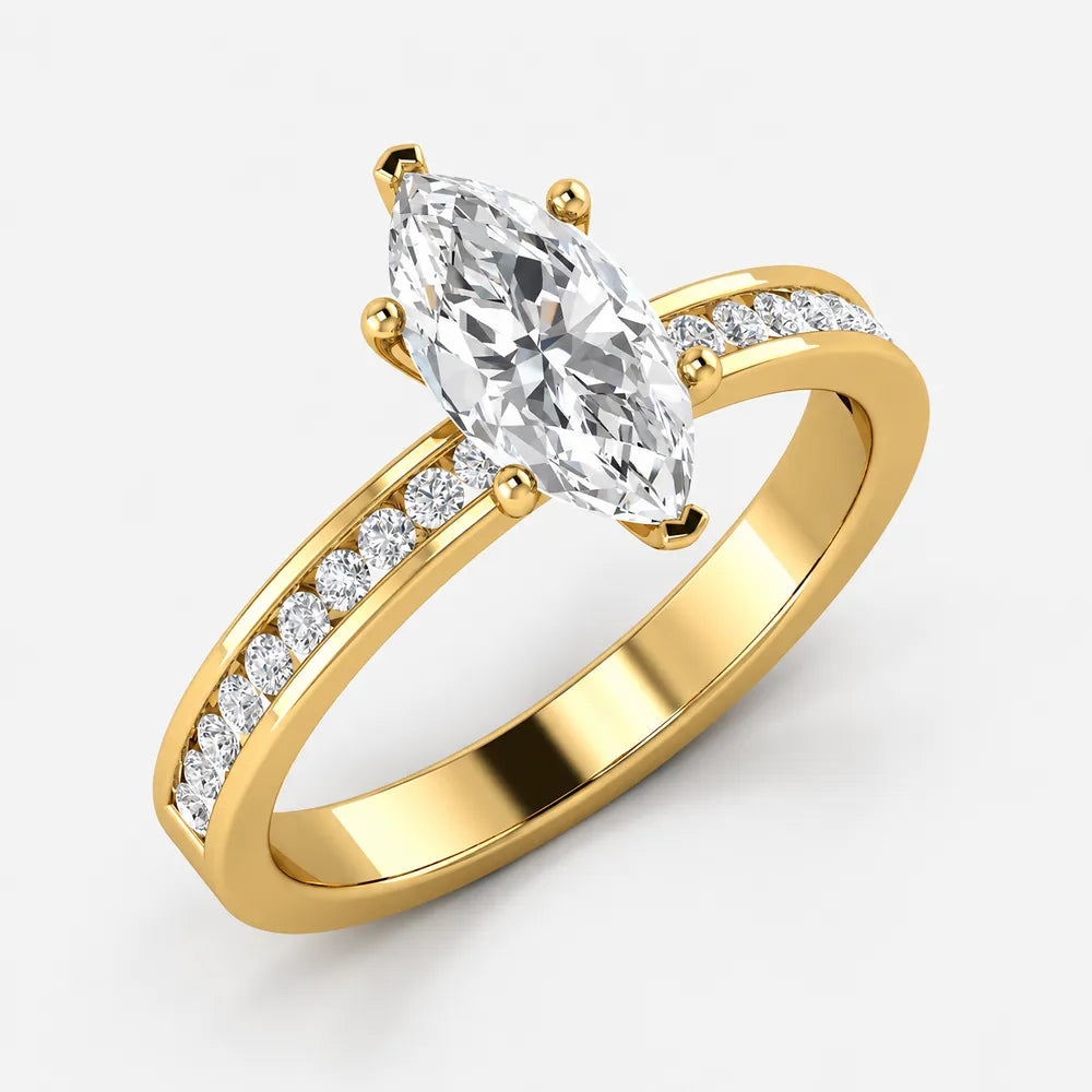 IGI Certified Marquise Cut & Round Side Diamond Channel Engagement Ring in Platinum & Gold - 1–5ct