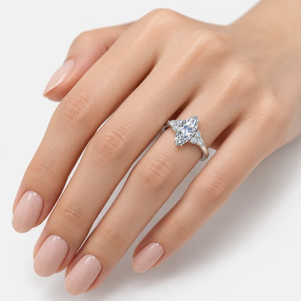 IGI Certified Lab Grown Marquise Cut Diamond Side Stone Engagement Ring in Platinum & Gold - 1-5ct