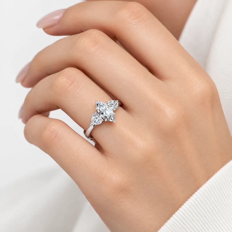 IGI Certified Three Stone Marquise and Heart Shape Diamond Trilogy Ring in Platinum & Gold