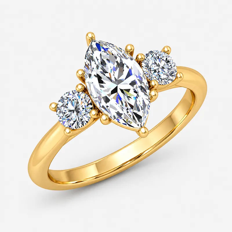 IGI Certified Three Stone Marquise and Round Diamond Trilogy Ring in Platinum & Gold