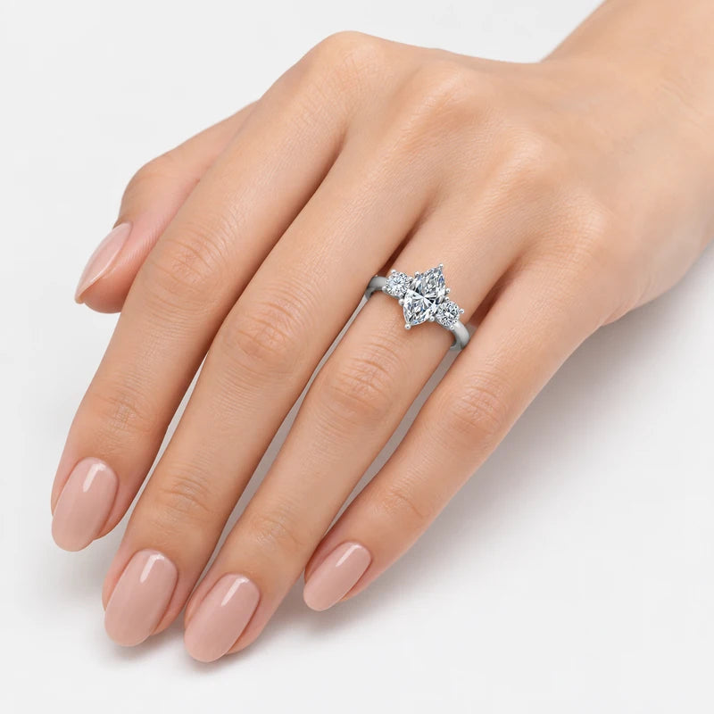 IGI Certified Multi-Stone Marquise and Round Diamond Engagement Ring in Platinum & Gold
